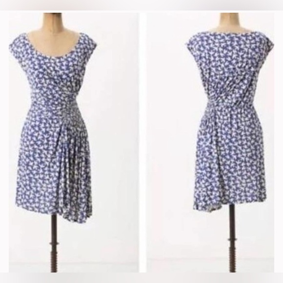 Leifnotes Gull Print Blue & White Viscose Dress Size Medium - Picture 2 of 6